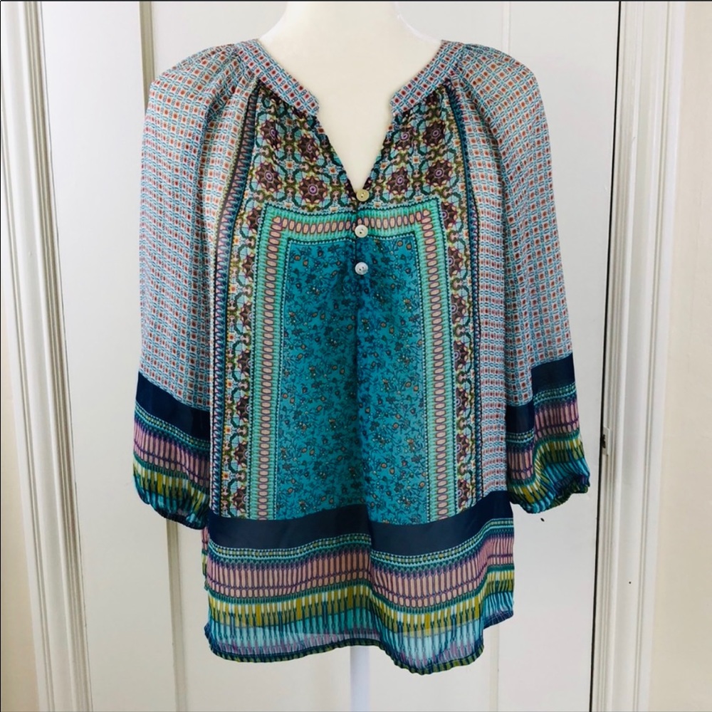 Anthropologie “Fig and Flower” Sheer Boho Blouse NWOT Size Large (B001)